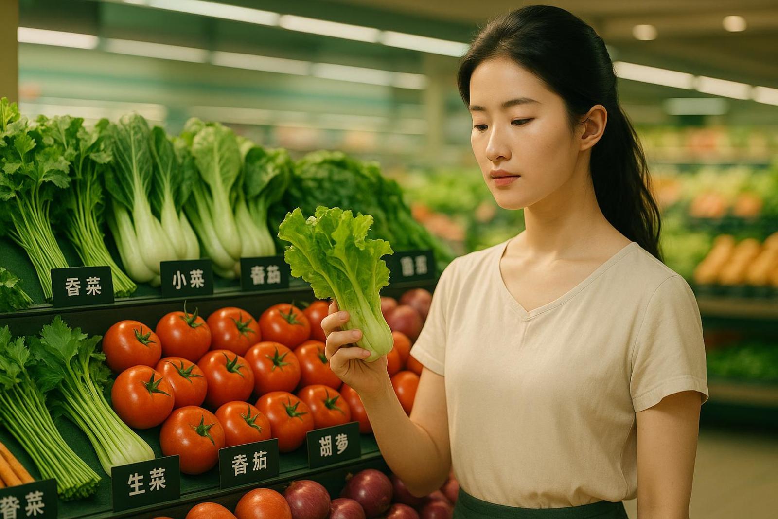 优大集掌柜对比不同新鲜度蔬菜的颜色和外观