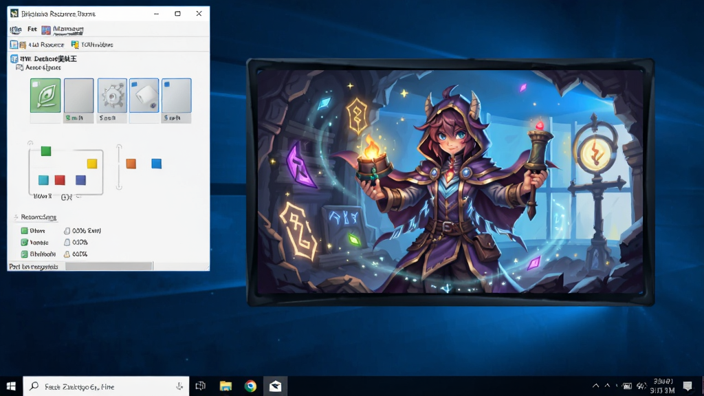 一张展示魔法桌面美化王在Windows系统上流畅运行的示意图,画面中任务管理器显示低资源占用,桌面美化效果正常显示,风格简洁,布局清晰,细节丰富,画质高清,干净,无多余元素