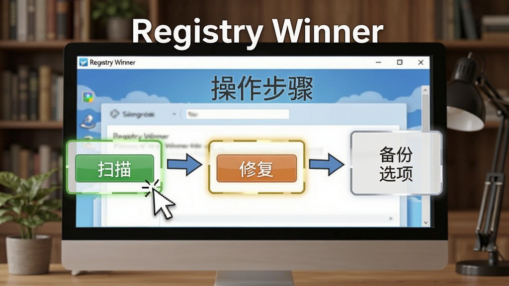 Registry Winnerʹ�ý̳�ʾ��ͼ������չʾ������Ļ�ϵ������������裬����ɨ�谴ť���޸���ť�뱸��ѡ�����Ϊ�鷿���������ֲ��ò�������ʽ�Ű棬���Ϊͼ�Ľ̷̳��ϸ�ڰ������ָ���������ע�򣬻��������ֱ�ע��Registry Winner���롰�������衱�����ʸ��壬�ɾ����޶���Ԫ��