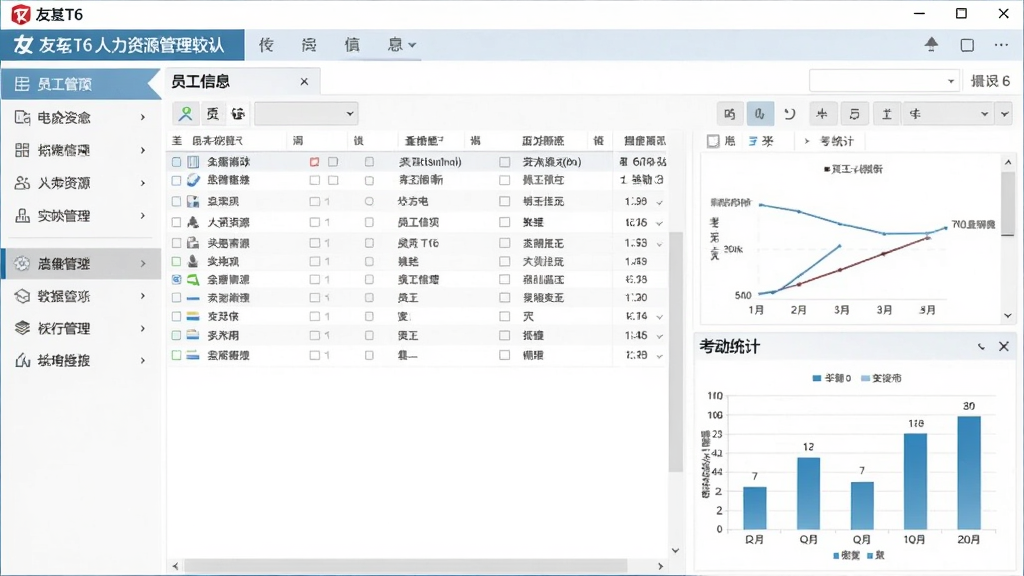 һ��չʾ����T6������Դ���������������ͼƬ�����������������������棬���Ϊ���ܵ��������Ҳ�ΪԱ����Ϣ�б��Ϳ���ͳ��ͼ�������岼���������࣬���Ϊ����칫������ͼ���ϸ�ڰ����˵���ť�����ݱ����ͼ��Ԫ�أ������������ɾ����޶���Ԫ��