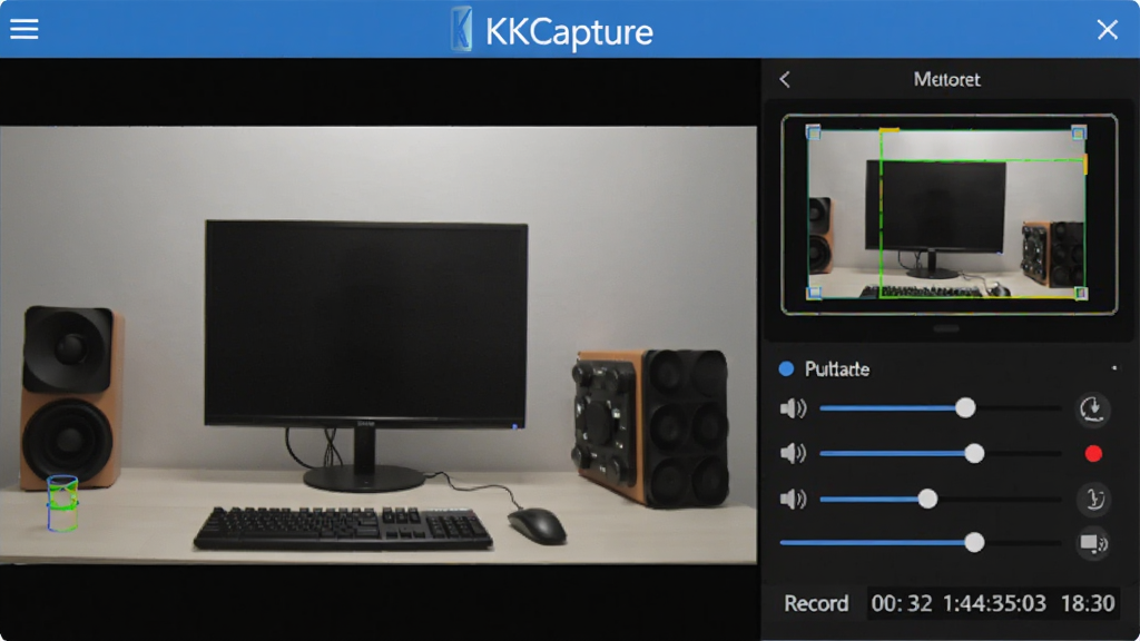 ����ΪKKCapture��������չʾͼ�������Ƿ������֣������ʾȫ��¼�ƻ��棬�Ҳ���ʾ�����ѡ����Ƶ������壬�����д���