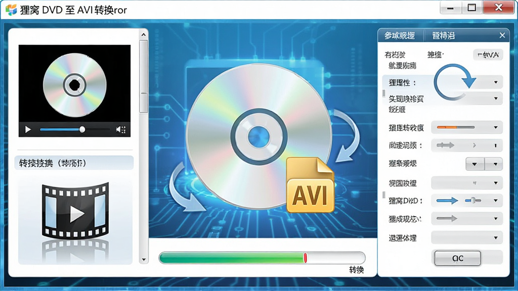 ����������չʾ����DVD��AVIת����������Ϊ����ͼ����AVI��ʽ��ʶ����Χ������Ƶ���š�ת����������������������Ԫ�أ������������򣬷����Ƽ��У�ϸ�ڰ���DVD���̡���Ƶ��Ƭ��ת����ͷ��ͼ�꣬���ʸ��壬�ɾ����޶���Ԫ��