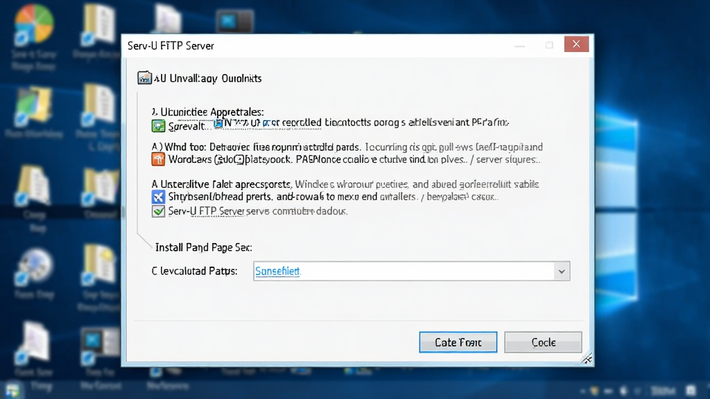 ��������Ϊ Serv-U FTP Server �� Windows �����ϵİ�װ�򵼴��ڣ�����Ϊ���е�������ʾ����Э���밲װ·��ѡ���Ű��࣬���Ϊдʵ������ͼ���ϸ�ڰ���������Ӱ����ť�߹⡢����Ϊģ��������ͼ�꣬�����������ɾ����޶���Ԫ�ء�