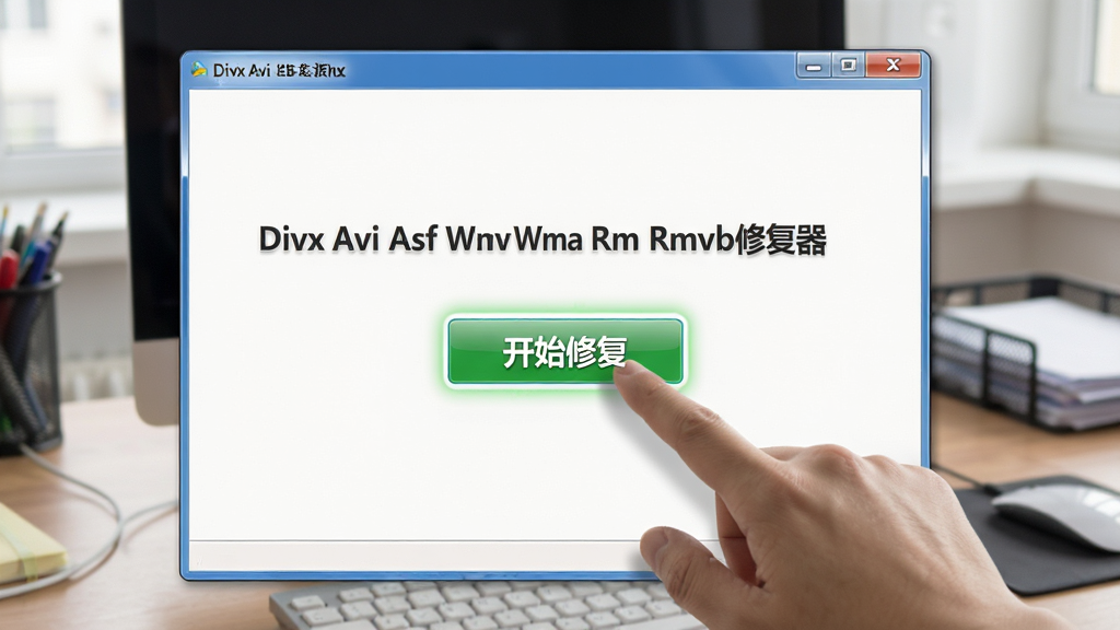 AI��ͼ��������һֻ�����ڵ����Divx Avi Asf Wmv Wma Rm Rmvb�޸��������������ϵġ���ʼ�޸�����ť�������࣬��ť����������Ϊ�칫���滷�������дʵ�������������޶���Ԫ��
