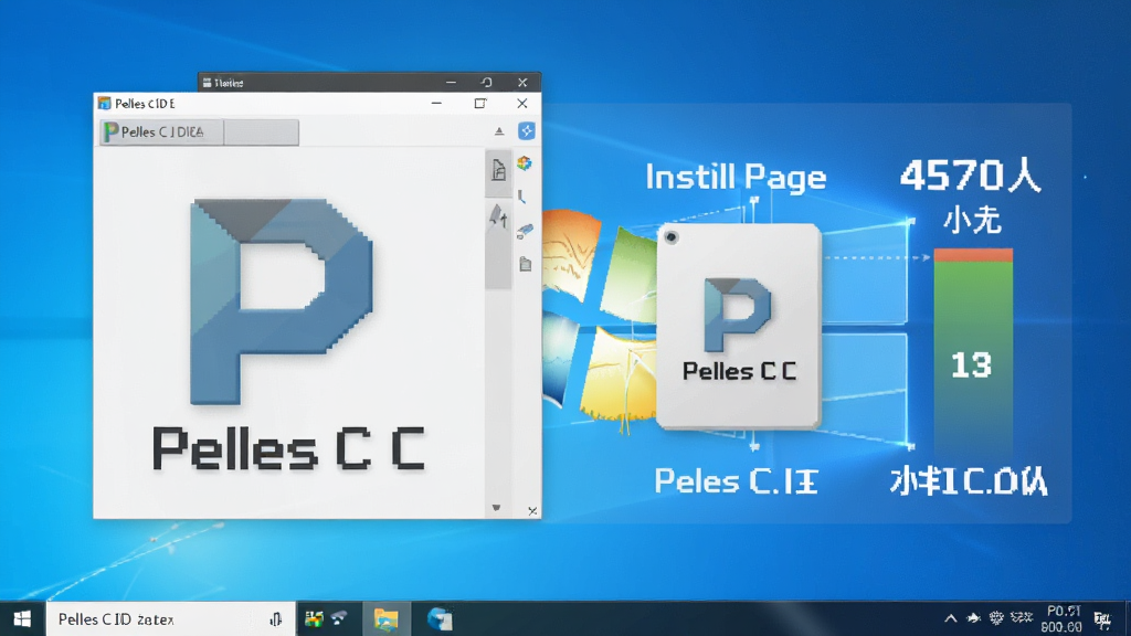 一张展示 Pelles C IDE 轻量便携特性的图片,画面中 Pelles C IDE 图标与 Windows 系统界面融合,旁边显示安装包体积对比图,突出小巧快速的特点,风格清爽,画质清晰,干净,无多余元素