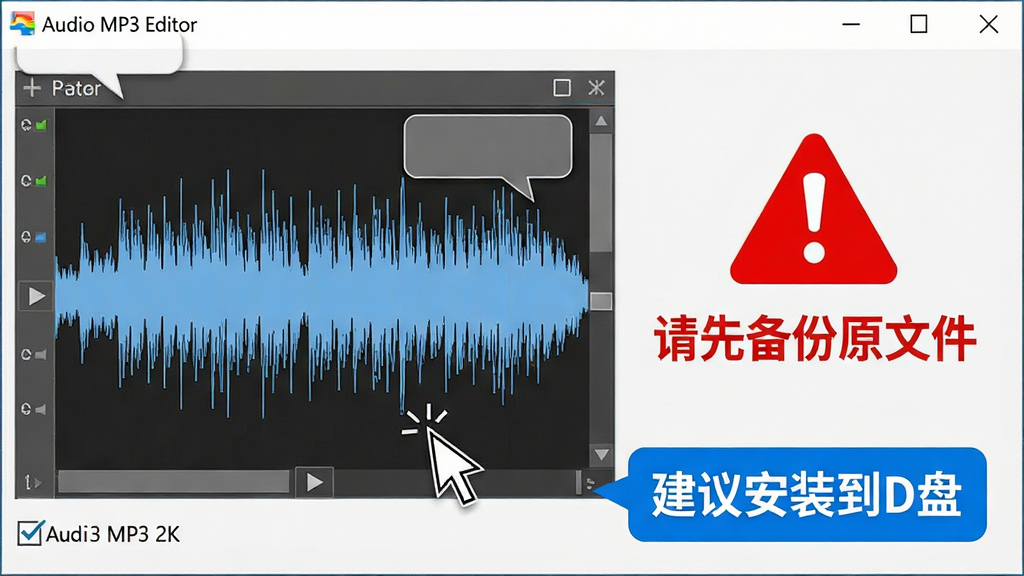 ��ƵMP3�༭�����ֲ���ʾ��ͼ������չʾ������Ļ�ϵ��������棬���Ϊ��Ƶ���Σ��Ҳ��к�ɫ��ʾͼ���ע
