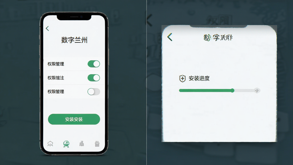 ��������APP��װ��Ȩ������ʾ��ͼ���ֻ���ĻչʾȨ�޹��������밲װ������������Ϊ�ֻ����չʾ������Ϊ���ҷ��������Ϊ�̳�ͼ��磬ϸ�ڰ���Ȩ�޿��ء���װ��ť������ָʾ�����������ֱ�ע���������ݡ�����������������ɾ����޶���Ԫ��