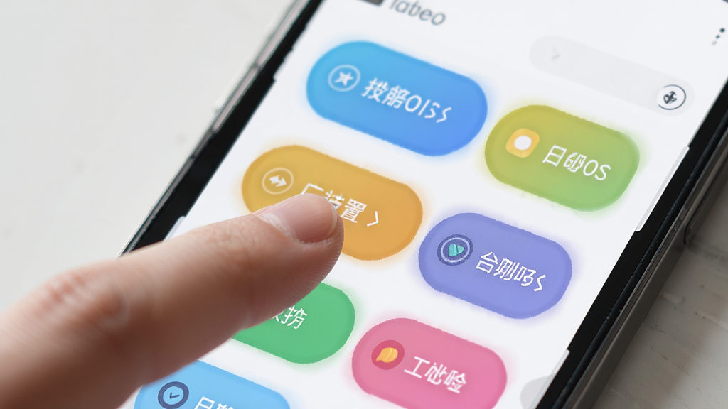 手机应用内技能标签设置页面,多个彩色标签按钮排列整齐,手指正在点击其中一个标签,背景简洁,排版清晰,风格现代,细节精致,高清画质,干净无多余元素
