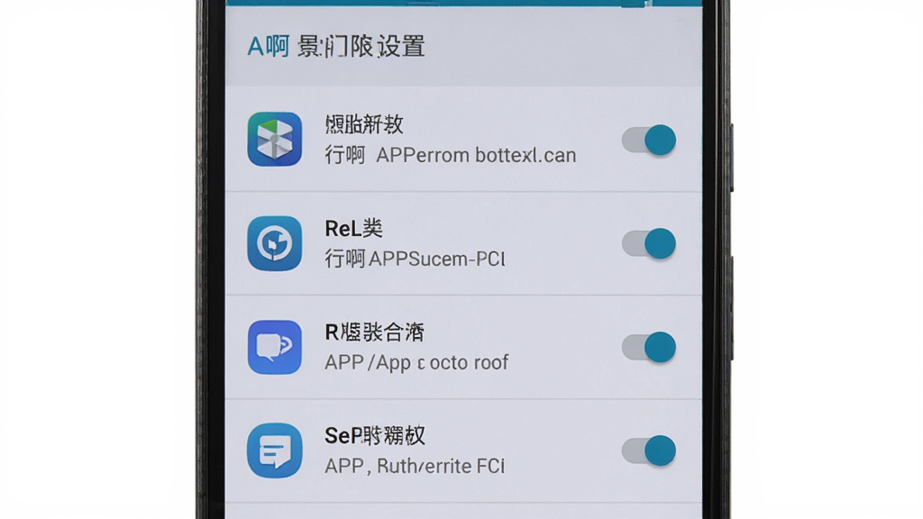 行啊APP安装权限设置界面,主体为手机屏幕显示权限管理列表,布局为垂直列表,排版清晰,风格为原生安卓设置界面,细节包含权限开关按钮、应用图标、文字说明,画质高清,干净,无多余元素