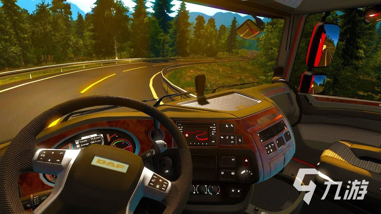 卡车终极模拟器游戏手机版(Truck Simulator 3D)雨天驾驶与仪表盘细节展示