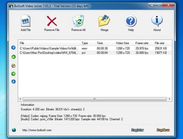 Boilsoft Video Joiner 视频合并界面