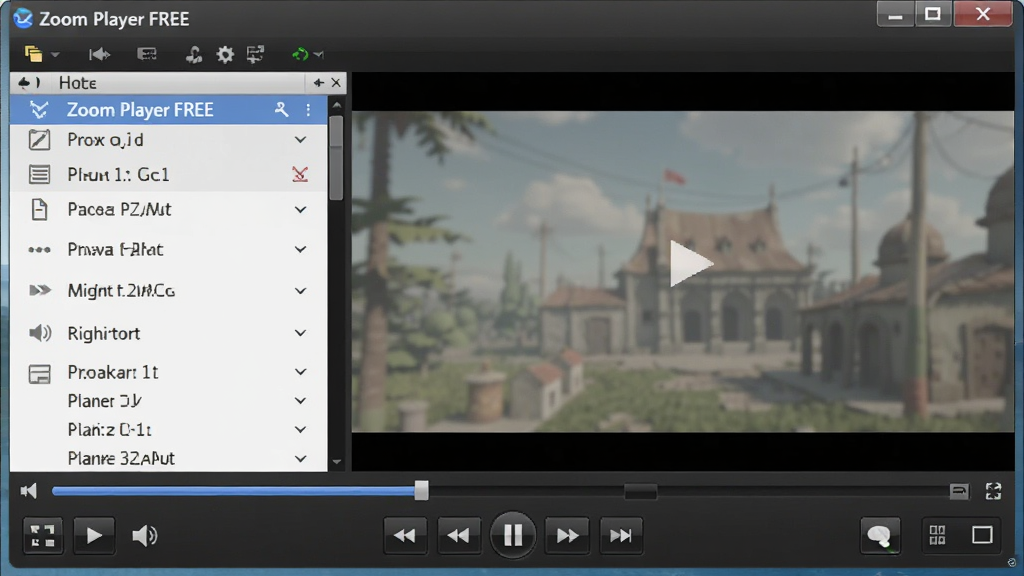 һ��չʾ Zoom Player FREE �����������ȫ��ͼ������Ϊ��ɫ���������ھ��з��ã����������Ϊ�����б������Ҳ�Ϊ��ƵԤ�������ײ�Ϊ���ư�ť�����Ű���öԳ�ʽ��ͼ�����Ϊ�ִ��Ƽ���UI��ƣ�ϸ�ڰ���������������ͼ�ꡢȫ����ť����Ļ�л���ʶ�����ʸ��壬����ɾ����޶���Ԫ��
