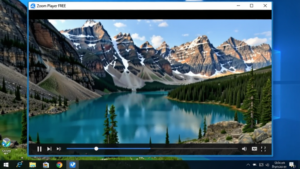 һ��չʾ Zoom Player FREE �� Windows ���������еĳ���ͼ������Ϊ�������������ڲ���һ�η羰��Ƶ�������ϴ��ھ��У��ײ��������ɼ����Ű�Ϊ���������ͼ�ӽǣ����Ϊ��ʵʹ�ó�����ϸ�ڰ�����Ƶ�����е�ɽ������������ڱ��������������ơ����½�ϵͳ����ͼ�꣬��������������ɾ����޶���Ԫ��