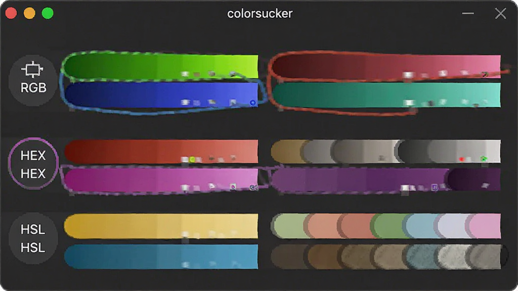 ��ɫ���ܣ�colorsucker����������չʾ����ɫֵ��ʽ��ʾ��ͼ����������RGB��HEX��HSL�ȱ�ǩ�������У���������£�ϸ�ڷḻ�����ʸɾ�
