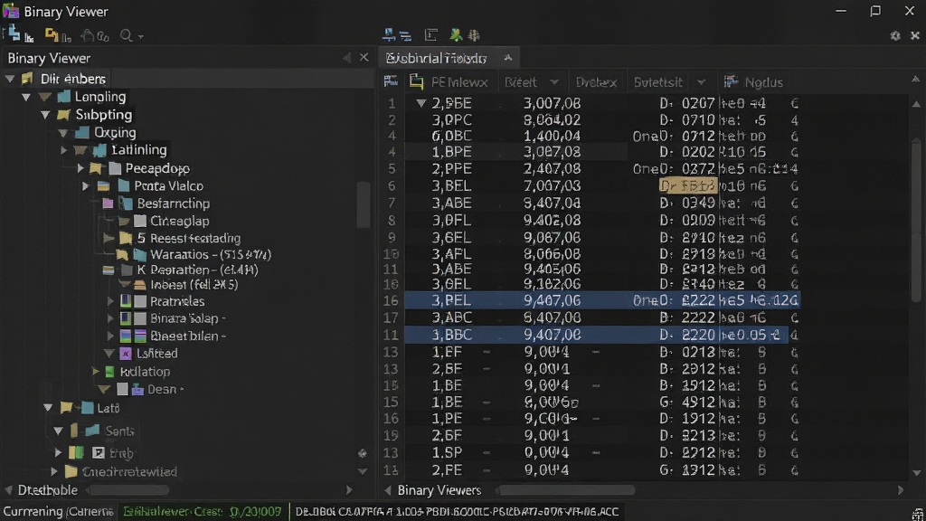Binary Viewer�������ļ��ṹ��������չʾ������Ϊ���ṹ��������Ҳ�ʮ������������������������Ϊ���ҷ����ṹ���������������ң��Ű�����չʾPE�ļ�ͷ����Ϣ���ֶ����ƺ�ƫ�Ƶ�ַ�����Ϊרҵ�������߽�����ɫ���⣬ϸ�ڰ����ṹ���ڵ�չ��״̬����������Ӧ�ֽڸ�����ע���ײ�״̬����ʾ��ǰѡ���ֶ����飬���������ɾ��޶���Ԫ��