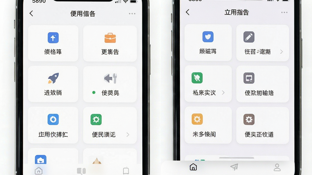 一张5890应用内便民工具集合页面的手机截图风格图片,主体为手机屏幕展示多个工具卡片,布局为两列网格排列,排版整齐,风格为清爽浅色UI,细节上每个卡片带有小图标和工具名称,背景为白色,画质清晰,干净,无多余元素