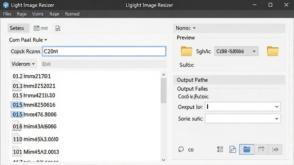 һ��չʾ Light Image Resizer ����������������������ܵ�ͼƬ���������ļ���������������������·��ѡ��򣬻�������ʾ����ļ�����������У�����Ϊ���½ṹ���Ű���������Ϊ�칫�������棬ϸ�ڰ�������ģ����������Ԥ�����ļ���ͼ�꣬���ʸ��壬�ɾ����޶���Ԫ��