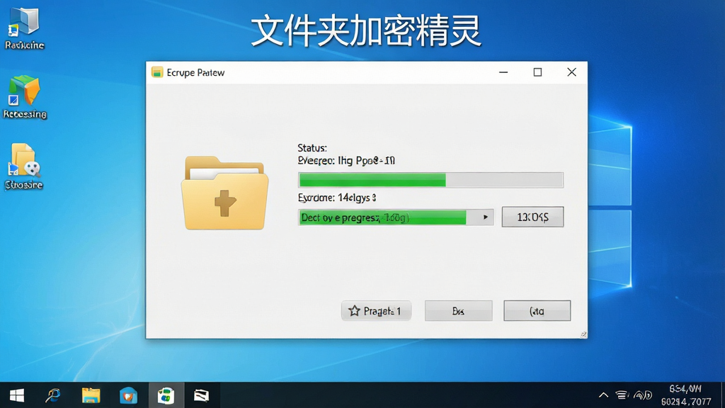 一张展示文件夹加密精灵在Windows电脑上运行时的界面截图,画面中软件窗口正在对文件夹进行加密操作,界面清晰显示加密进度与状态提示,背景为简洁的桌面环境,风格真实自然,画面中央上方有“文件夹加密精灵”标题,高清画质,无多余元素