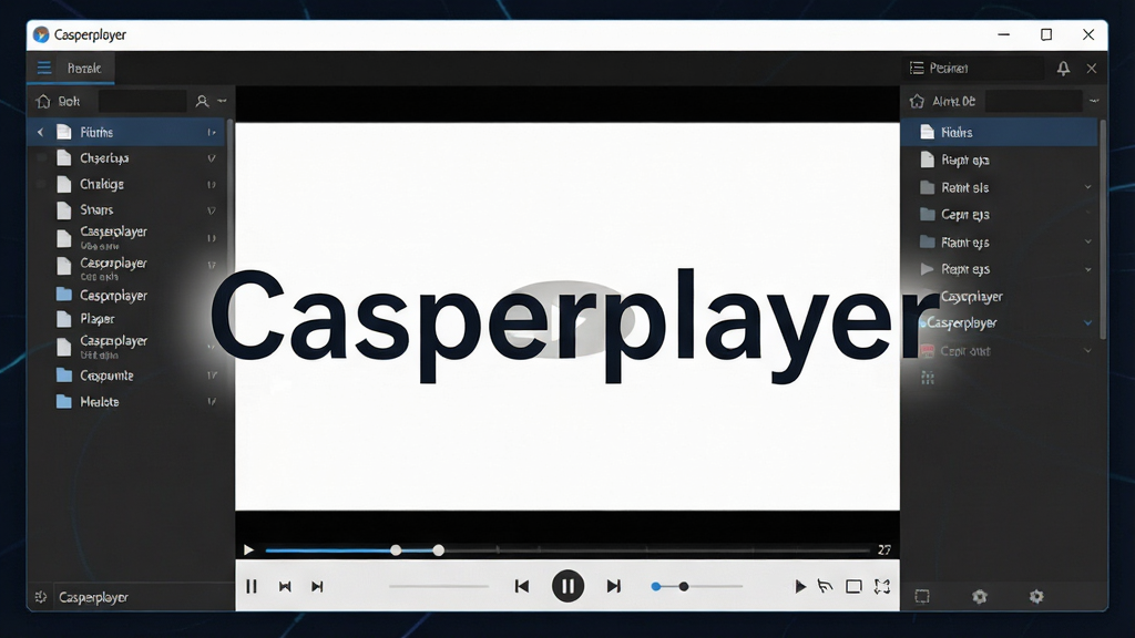 一张展示Casperplayer软件界面的图片,主体为软件播放窗口,布局居中,排版简洁,风格为现代科技感,细节包括播放控制栏、视频画面、文件列表侧边栏,画质清晰,干净,无多余元素,图片中打文字“Casperplayer”。