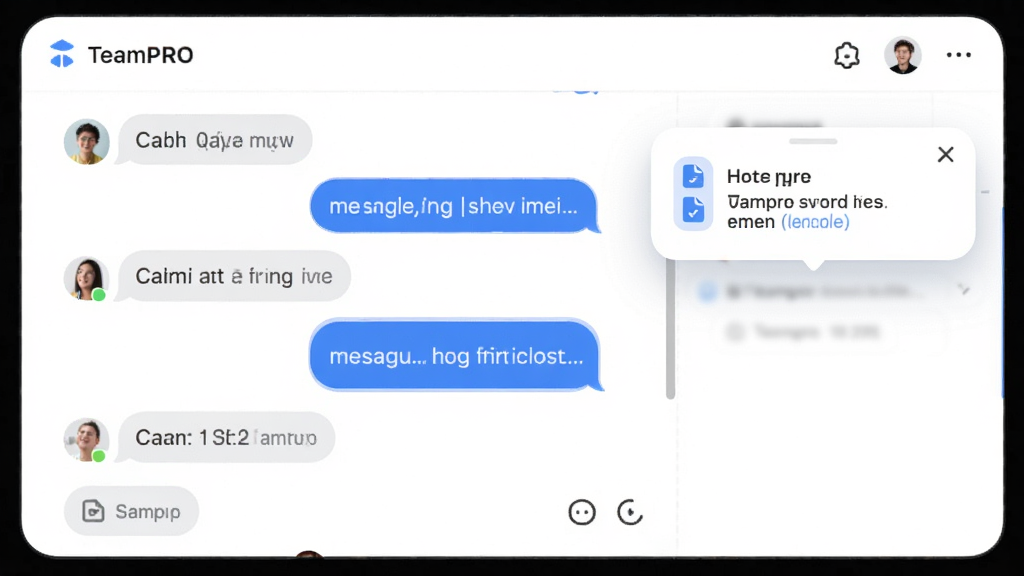 Teampro实时协作消息通知界面,主体为聊天式评论区与通知弹窗,布局为上下结构,排版清晰,风格为柔和圆角设计,细节包含蓝色消息气泡与文件图标,画质高清,干净,无多余元素