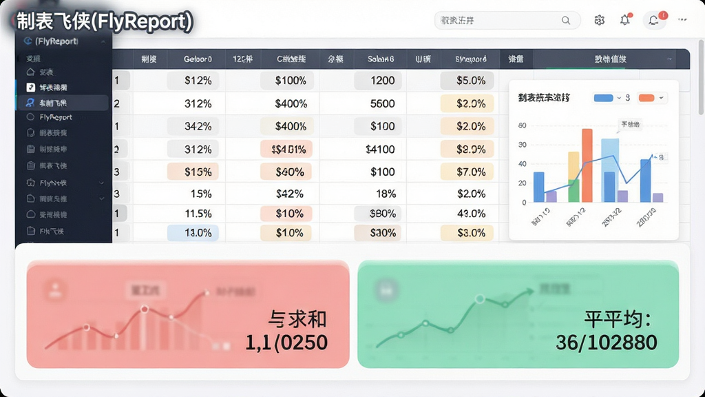 һ��չʾ�Ʊ�����(FlyReport)���ݻ���ͳ�ƹ��ܵ�ͼƬ�������б���ײ���ʾ�����ƽ��ֵ�����ͳ�������Ը���ɫ��ͻ�����Ű�������½ṹ���Ϸ�Ϊ���ݱ����·�Ϊͳ�ƽ����壬���Ϊ���ݿ��ӻ����ϸ������������������ɫ����͡�ͼ����࣬����Ϊ����2K������ɾ��޶���Ԫ�أ�ͼƬ�д������֡��Ʊ�����(FlyReport)��