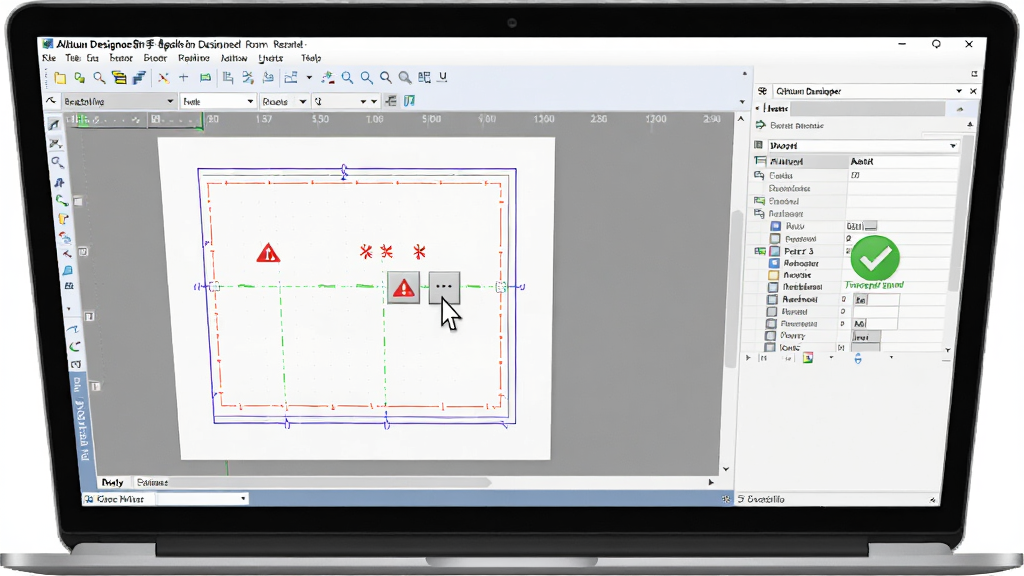 һ��չʾAltium Designer���ֲ��������ͼƬ��������һ̨�ʼǱ�������Ļ����ʾԭ��ͼ�༭�������Ҳ�������壬���ָ��ͣ�ڱ��밴ť�ϣ��Ա��к�ɫ����������ɫͨ����ǣ����ֲ��ø��ӽǶȣ����Ϊ����ѧ�磬ϸ�ڰ����˵���������������������״̬�������ʸ��壬�ɾ����޶���Ԫ�ء�