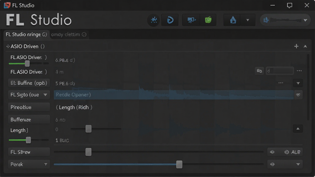 FL Studio��Ƶ���ý��棬��ʾASIO����ѡ��ͻ��������Ȼ��飬������С�FL Studio����־����ɫ���⣬���������������廭�ʣ��ɾ��޶���Ԫ��