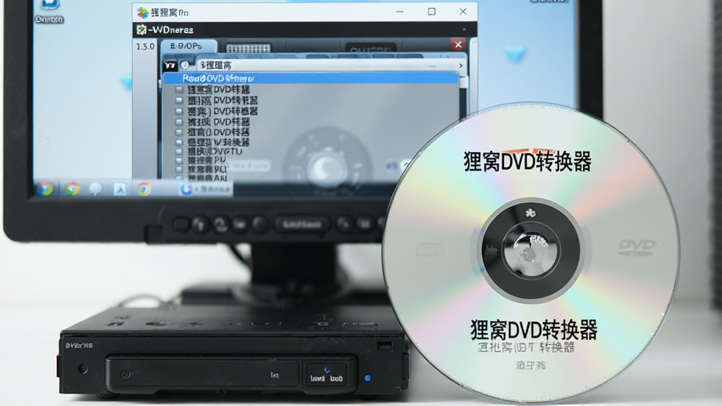 һ��DVD���̷��ڵ��Թ����ԣ���Ļ����ʾ����DVDת�������ڶ�ȡ�����½��б��������а���������DVDת�����������������дʵ�����־��У��������������������ɾ�