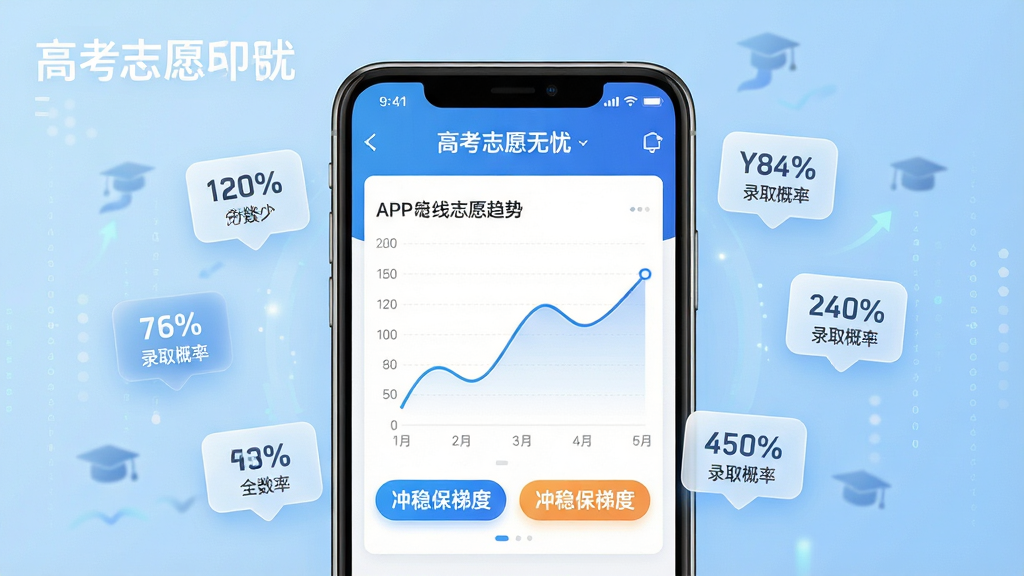 һ��չʾ�߿�־Ը����APP�����߲�ѯ������ƥ�书�ܵ�ͼƬ����������Ϊ�ֻ���Ļ����Ļ��ʾ��������������ͼ�ͳ��ȱ��ݶȱ�ǩ����Ļ��ΧƯ�������ַ�����¼ȡ���ʰٷֱȵ�Сͼ�ꡣ����Ϊǳ��ɫ���䣬���Ƽ���������н�ϡ������а������֡��߿�־Ը���ǡ��͡������߲�ѯ���������Ű����������ʸ��壬�ɾ��޶���Ԫ�ء�