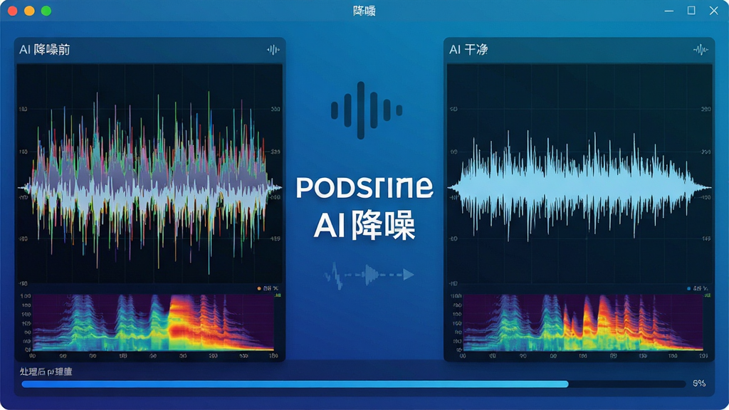 һ��չʾPodsfine AI���빦�ܵ�ʾ��ͼ������Ϊ���������н���ǰ��Ĳ��ζԱȣ����Ϊ���Ӳ��Σ��Ҳ�Ϊ�ɾ����Σ��м��С�Podsfine AI���롱���ֱ�ʶ������Ϊ���ҶԱ��Ű棬���Ϊ�Ƽ������䣬ϸ�ڰ���Ƶ������ͼ�봦��������������Ϊ���壬�ɾ��޶���װ�Ρ�