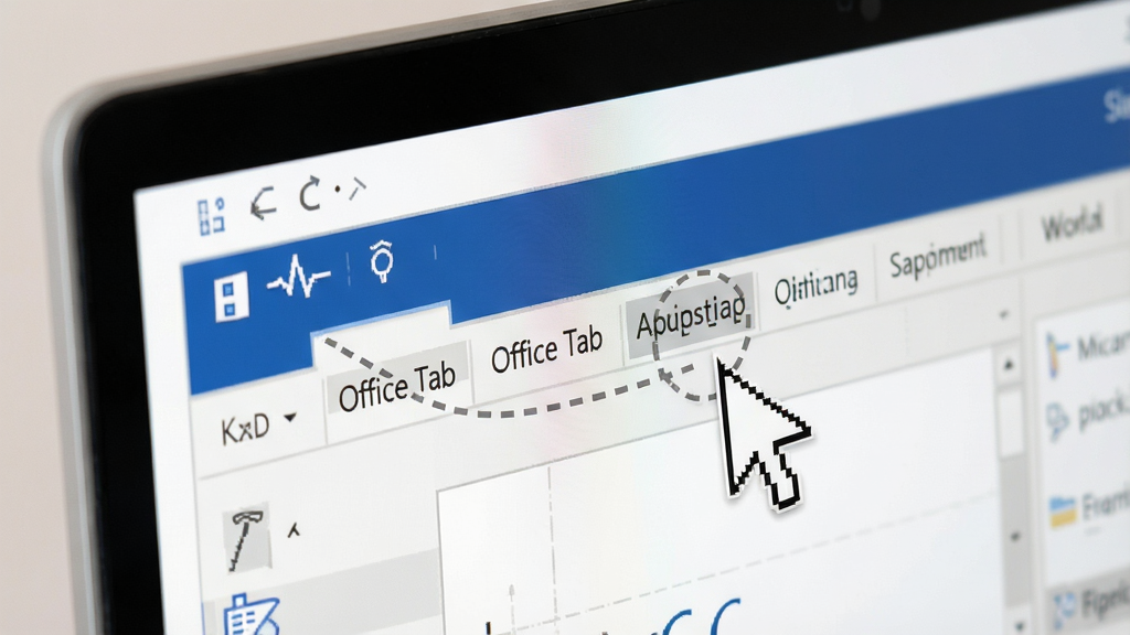 һ��չʾ Office Tab ʹ�ü��ɵ�ʾ��ͼ�����������ǵ�����Ļ�ϵ� Word ���ڣ���ǩ���ж����ǩ�������У��Ա������ָ�������϶���ǩ������Ϊ��д�ӽǣ����Ϊ���̷̳磬ϸ�ڰ���������ǩ���֡��϶��켣���ߡ���ͱ��������ʸ��塢�ɾ����޶���Ԫ��