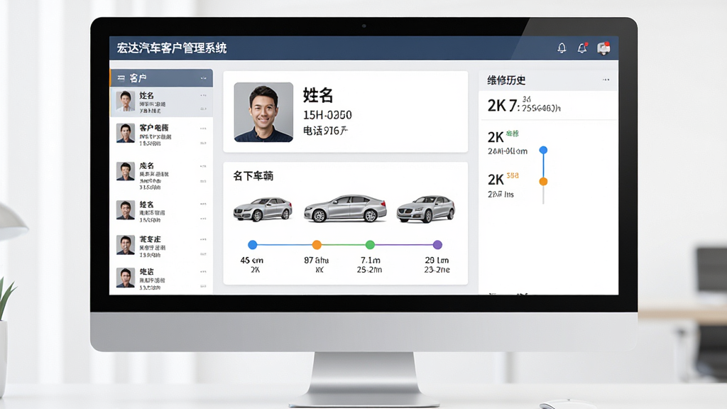 ��������ͻ�����ϵͳ�ͻ�����ҳ�棬����Ϊ������Ļ��ʾ�ͻ���Ϣ��Ƭ����Ƭ��������ͷ���������绰�����³���ͼ���ά����ʷʱ���ߣ�����Ϊ���ҷ��������Ϊ�ͻ��б����Ҳ�Ϊ������壬���Ϊ��ƽ������磬ϸ���ϳ���ͼ��Ϊ��ɫ�γ���ʱ���ߴ��в�ɫԲ���ǣ�����Ϊ2K���壬�ɾ��޶���Ԫ��