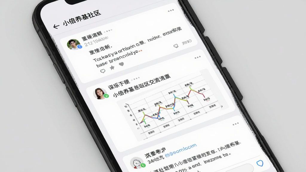 小倍养基社区交流界面,手机屏幕显示用户发帖列表与评论区,帖子包含文字和图表,界面采用浅灰色背景与白色卡片,风格清新简约,画质清晰,无杂乱元素
