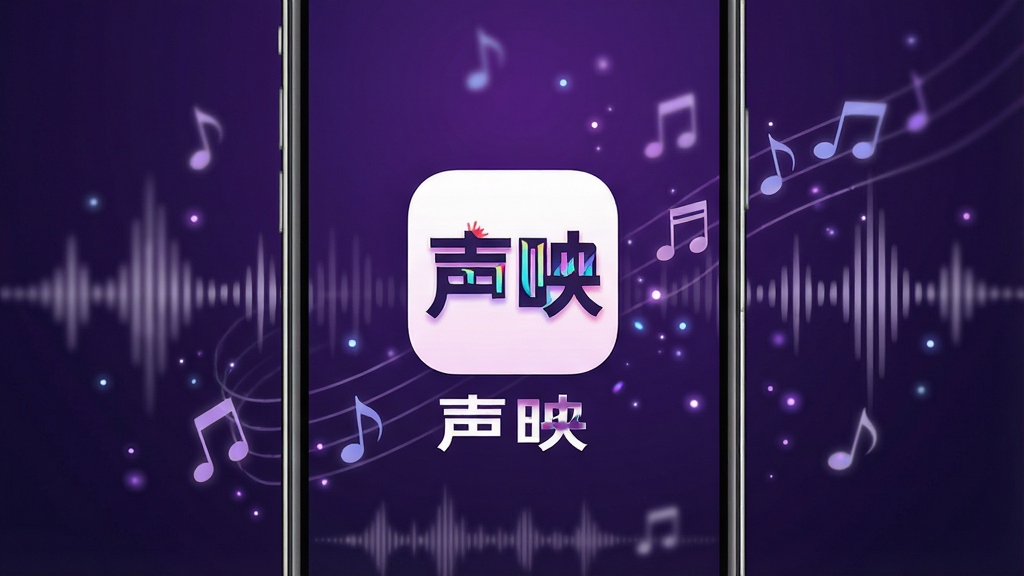 一张手机屏幕展示声映应用主界面,界面中央有醒目的