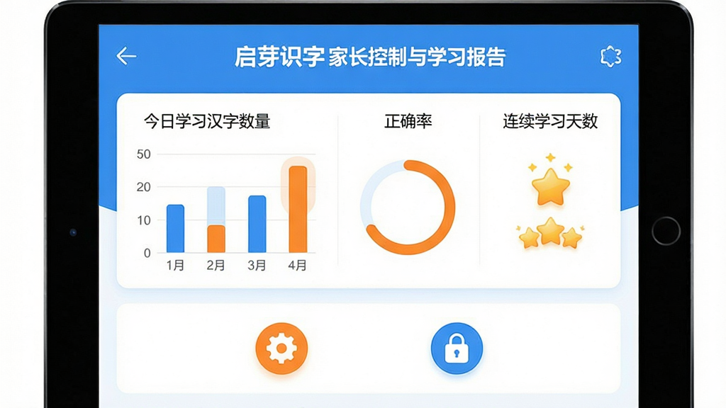 ��ѿʶ�ּҳ�������ѧϰ������棬����չʾһ��ƽ�������Ļ����Ļ����ʾ��ͯѧϰ����ͳ��ͼ������������ѧϰ������������ȷ�ʡ�����ѧϰ�����ȣ��·��мҳ����ó���ͼ���������ͼ�꣬����Ϊ���½ṹ�����Ϊ����ִ���UI������ɫ��������Ϊ�������ɫ������ϸ�ڰ�����״ͼ�����Ȼ���С���ǽ����������������ɾ�������޶���Ԫ��