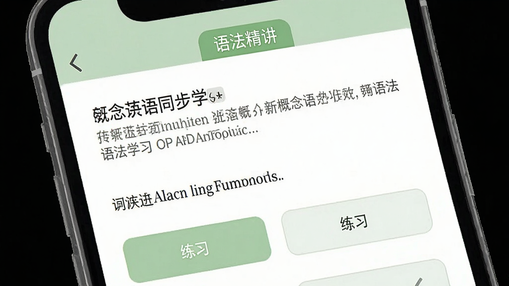 �¸���Ӣ��ͬ��ѧAPP�﷨ѧϰ���棬�ֻ���Ļ��ʾ�﷨֪ʶ�㽲��ҳ�棬��������˵�����������ϰ��ѡ������С��﷨��������ǩ���������Լ���԰�ɫ��ǳ��ɫΪ��ɫ�������ʸɾ�������