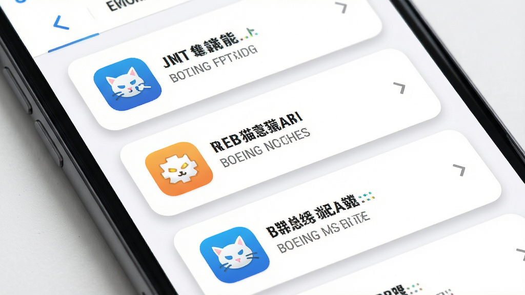 波音猫智能功能界面,主体为手机屏幕显示功能卡片列表,布局为卡片纵向排列,每张卡片有图标和文字说明,排版整齐,风格为清新简约,细节包括柔和的卡片阴影、彩色图标、白色背景,画质高清,干净,无多余元素