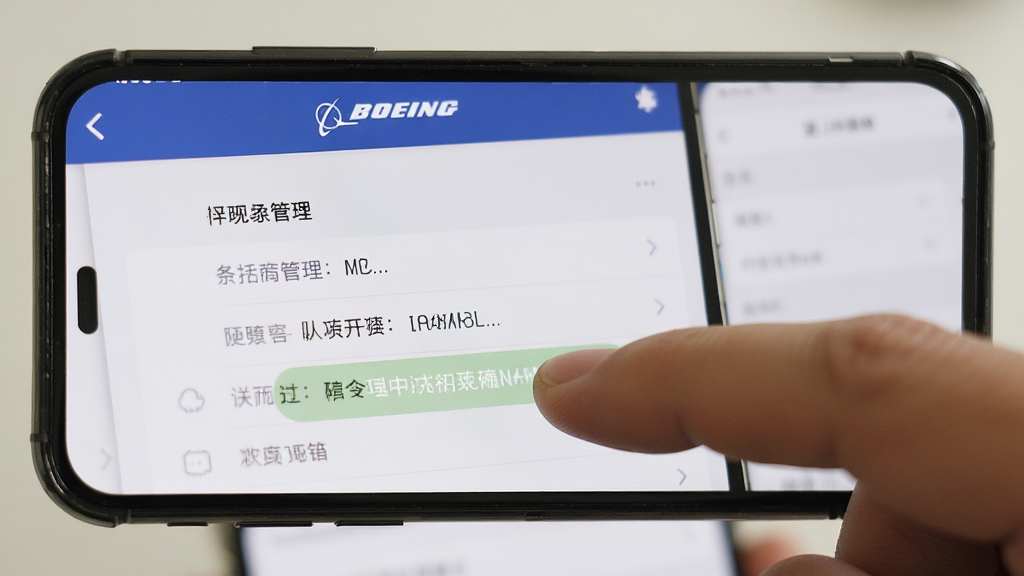 波音猫移动端操作示意图,主体为手持手机展示波音猫设置界面,布局为手机屏幕占据画面中心,手指点击权限管理选项,排版自然,风格为真实使用场景,细节包括手机边框、界面文字清晰、手指动作自然,画质高清,干净,无多余元素