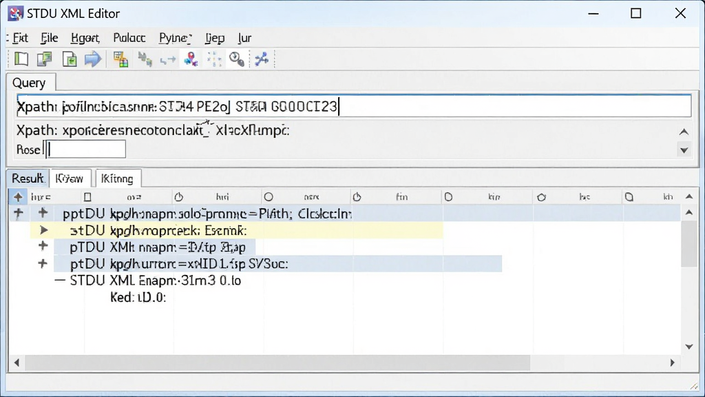 XPath查询功能界面,主体为 STDU XML Editor 软件窗口中的查询输入框与结果高亮区域,布局为上下结构,排版紧凑,风格为专业工具风,细节包括 XPath 表达式文字、节点路径高亮、匹配数量提示,画质高清,画面干净,无多余元素。