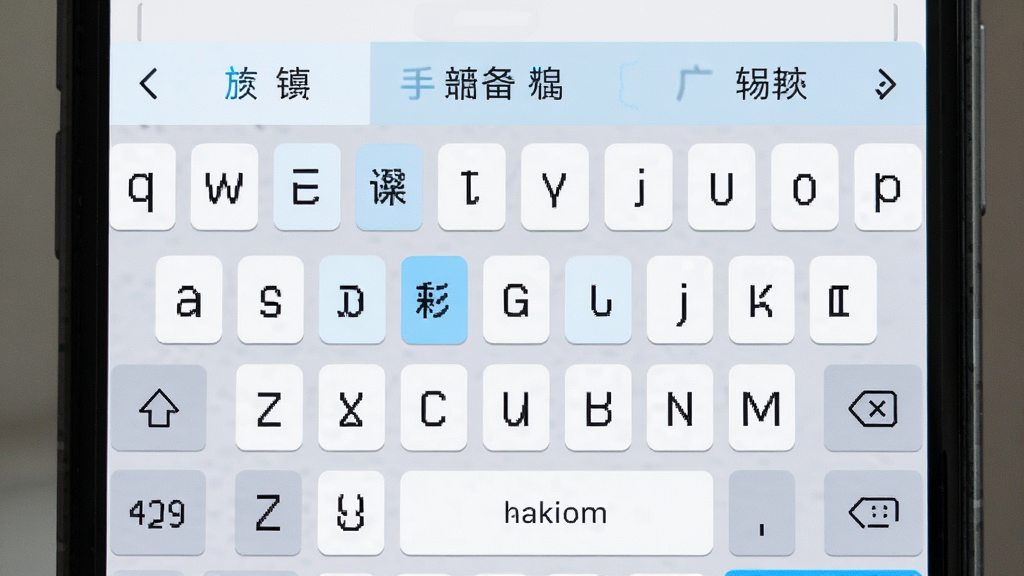 一张展示手心输入法极简键盘界面的图片,画面主体为手机屏幕中的输入法键盘,布局为居中展示,风格为极简清新风,细节包括白色按键、浅蓝色高亮、顶部候选词栏、无广告横幅,画质为高清,干净,无多余元素