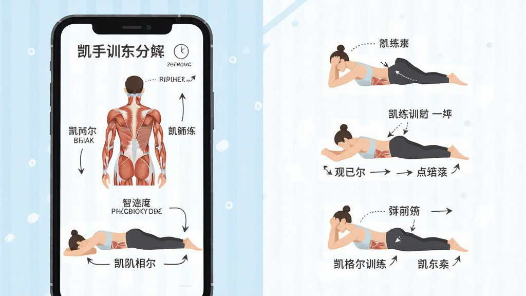 凯格尔训练新手操作示意图,主体为手机屏幕展示训练动作分解图,布局为左右分栏,排版清晰,风格为扁平插画风,细节包括人体肌肉示意图和文字标注,画质干净,无多余元素
