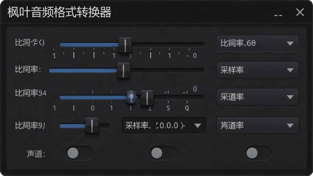 一张参数设置面板特写图,主体为音频参数调节界面,布局为上下排列的滑块和下拉选项,顶部标注
