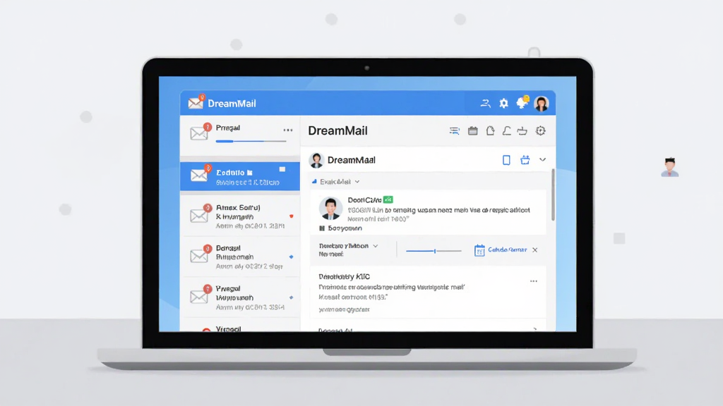 ��������DreamMail������Ϊһ̨�򿪵ıʼǱ�������Ļ��ʾ�ʼ��ͻ��˽��棬����Ϊ���й�ͼ����Ļ���Ϊ�ʼ��б��Ҳ�Ϊ�ʼ����ģ�����Ϊ����ǳ��ɫ�칫���棬���Ϊ�ִ���ƽ���Ƽ��廭��ϸ�ڰ����ŷ�ͼ�ꡢ�����˺�ͷ��δ����ǡ��������ѣ����ʸ���ɾ��޶���Ԫ��