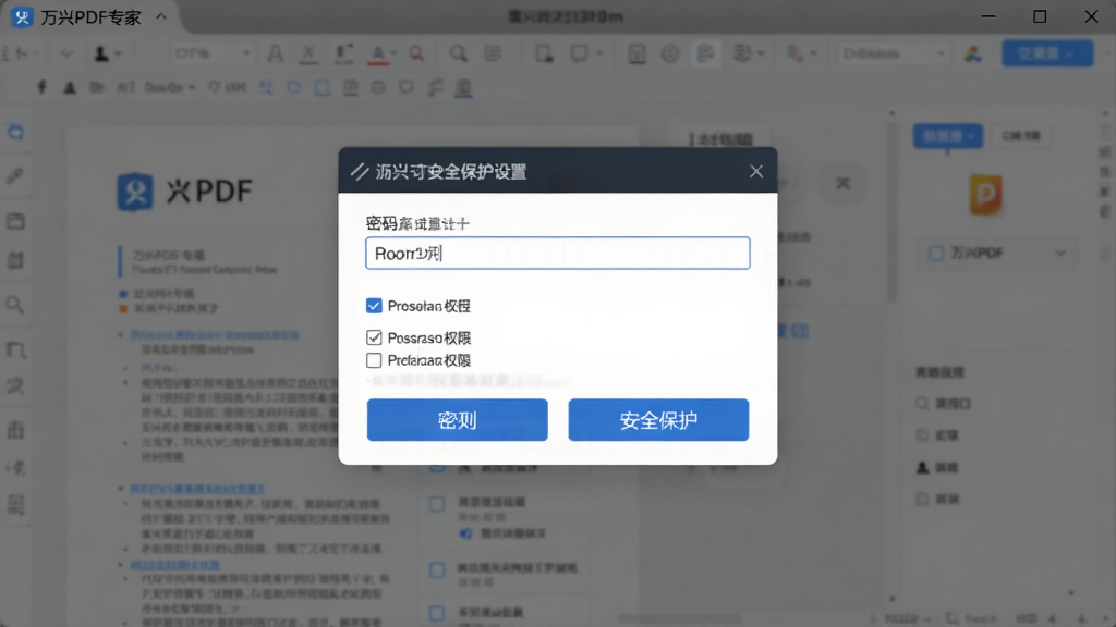 ����PDFר�Ұ�ȫ�������ý��棬�����������������뵯����Ȩ�޹�ѡ�б�������Ϊ�ĵ�Ԥ��������ɫ�����ȣ���ɫ��ť��Ŀ��ϸ�����������ʸɾ����޶���Ԫ��