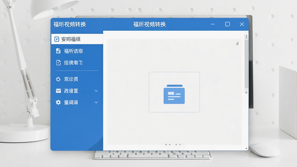 一张展示福昕视频转换软件主界面的图片,画面中央是软件窗口,左侧为功能导航栏,右侧为文件拖拽区域,窗口标题栏写有