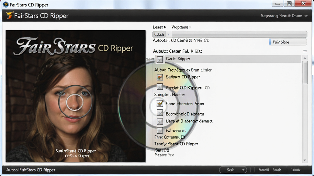 一张展示 FairStars CD Ripper 自动匹配CD信息的图片,画面中一张音乐CD旁边显示着自动填充的专辑封面、歌手名称和曲目列表,界面元素带有