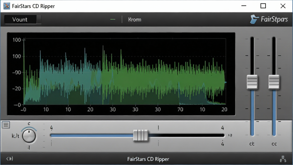 一张展示 FairStars CD Ripper 音频效果调节面板的图片,画面中显示音量波形图与均衡器滑块,界面带有