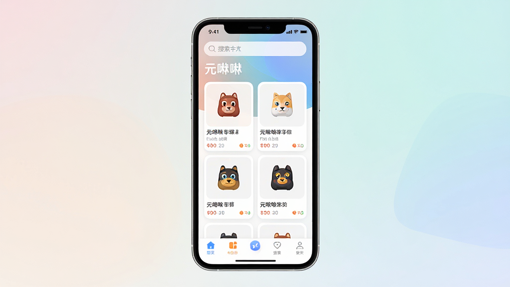 一张展示元唛唛数字电商平台主界面的手机预览图,主体为一部竖屏智能手机,屏幕内呈现元唛唛应用首页,包含商品推荐卡片、底部导航栏与顶部搜索框,布局居中对称,排版清晰整齐,风格为现代简约科技感,细节包括柔和的渐变背景、圆角图标与清晰的文字标签“元唛唛”,画质为高清4K,干净无多余元素
