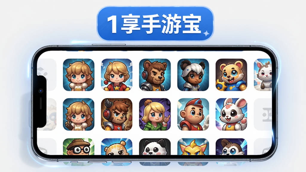 一个虚拟的手机游戏资源库界面,画面中