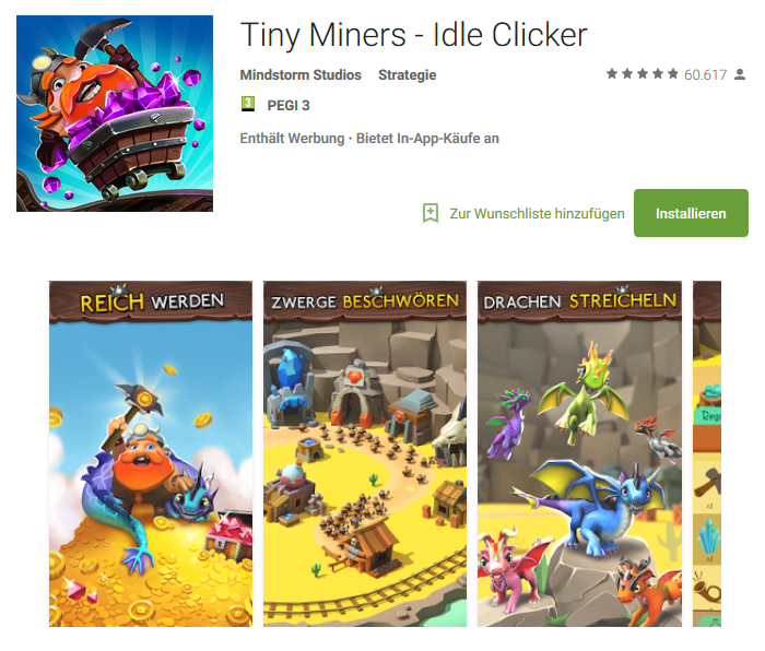 小矿工艾德尔中文安卓版(Tiny Miners Idle Clicker)离线挂机收益结算与金币翻倍画面